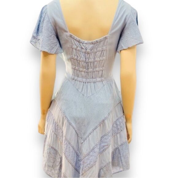 Blue Embroidered Fit & Flare Asymmetric A-line Mini Dress - NEW - Picture 2 of 4